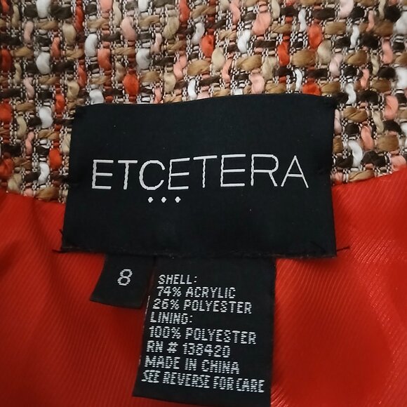 Etcetera Coat Jacket Size 8 Unique Woven Tweed Fringe Full Zip Pockets Lined - Picture 10 of 11
